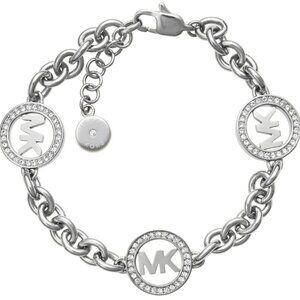 NEW $135 Michael Kors Silver Pave Crystal Fulton Chain Logo Bracelet MKJ4730040